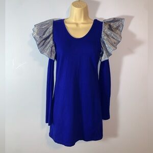 Finders keepers long sleeve fitted mini Dress 8 flutter Sleeves cobalt blue mini